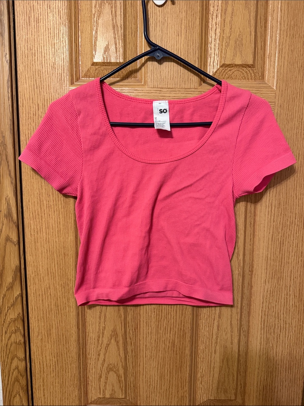 SO Women's Hot Pink Ribbed Scoop Neck Crop Top